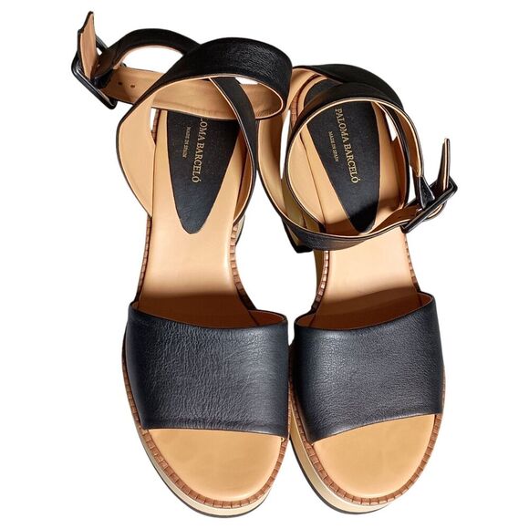 Paloma Barcelo Sandals Platform Heels Ultra High Ankle Strap Black Womens 41/ 11 - Picture 4 of 10